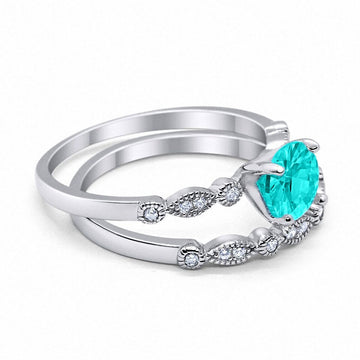 Art Deco Engagement Piece Ring Simulated Paraiba Tourmaline CZ 925 Sterling Silver